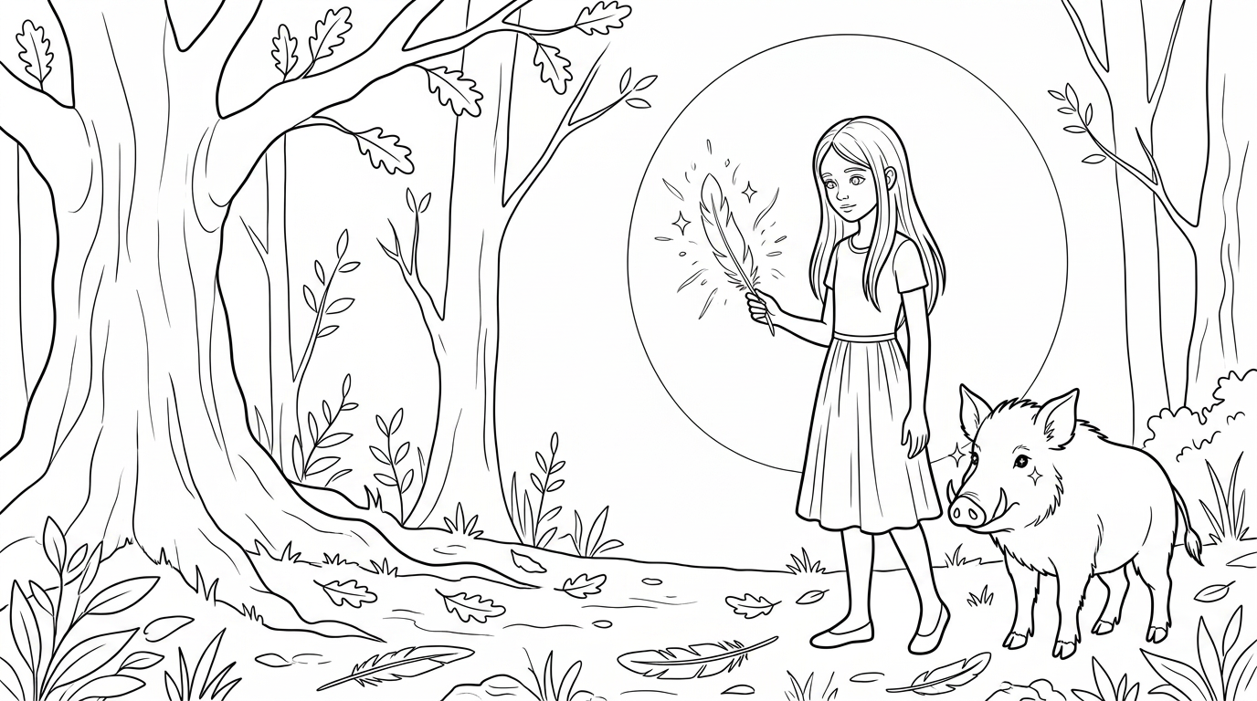 Coloring page from a mini story about a wild boar graduating high school with top marks. – page 4