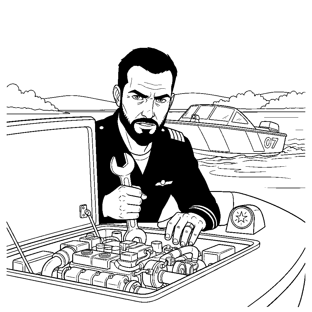 Coloring page from a mini story about a duck family being chased by a boat on a lake. – page 3