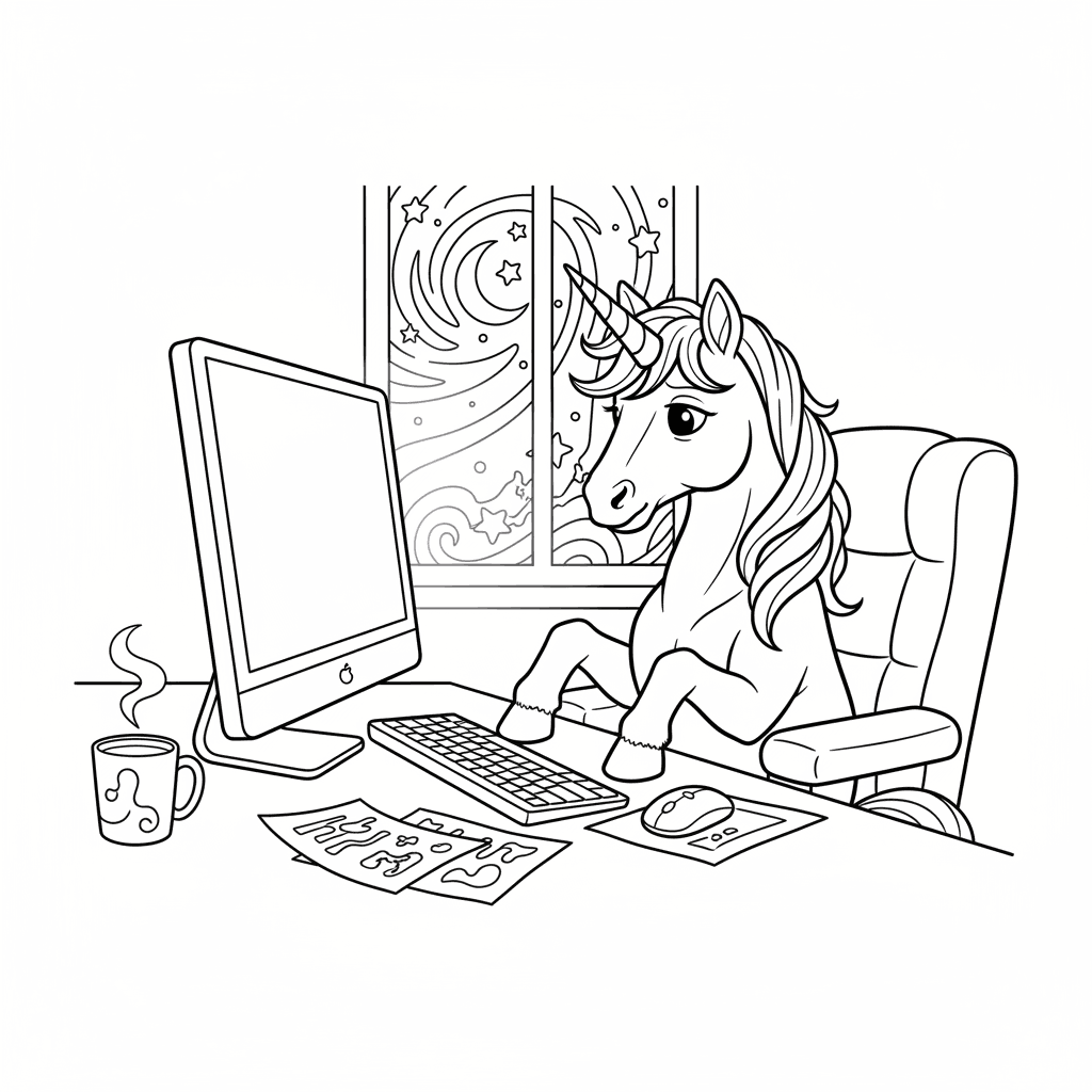 Ausmalgeschichte: Das Einhorn und der iMac