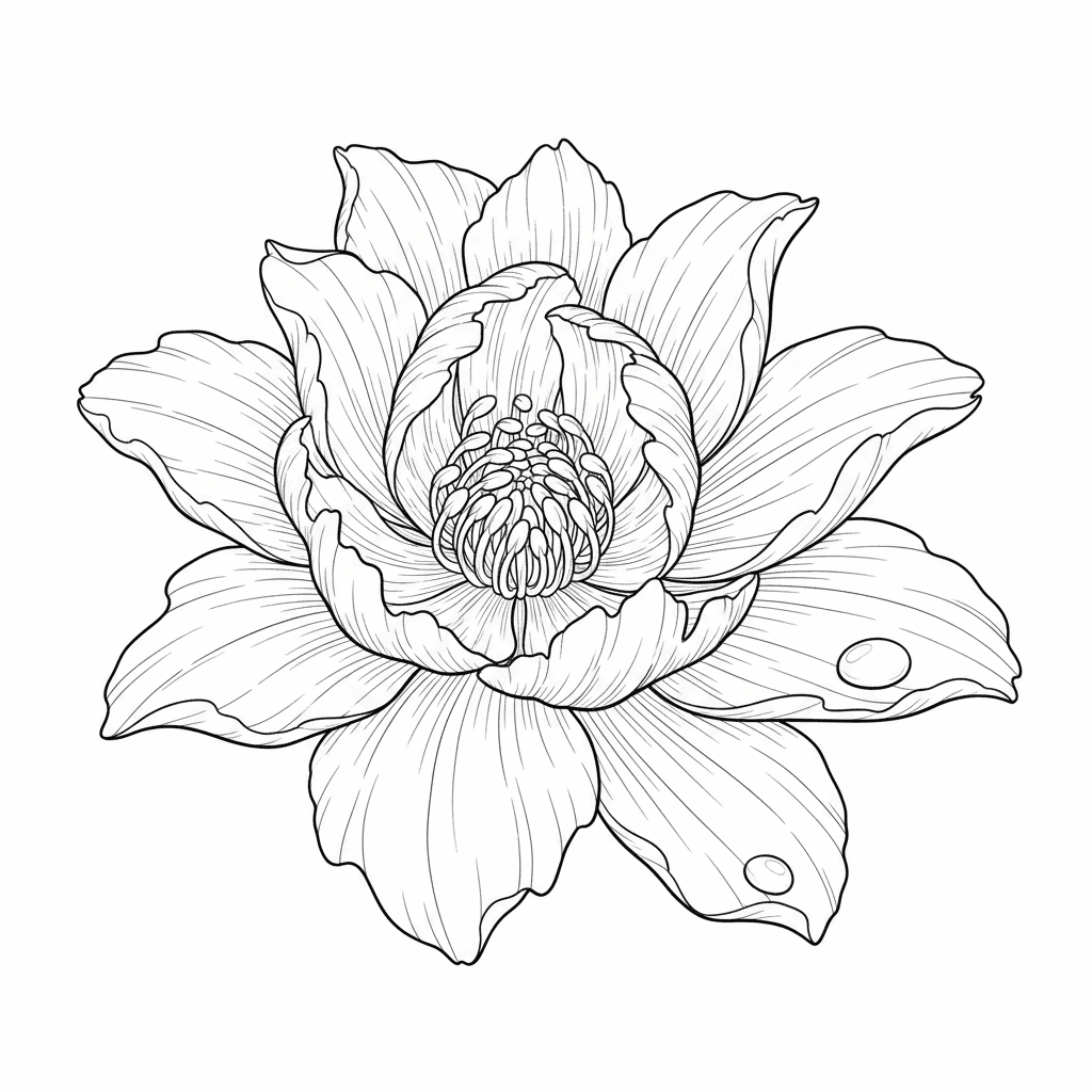 Malvorlage: Eine riesige, realistische Blume in voller Blüte, ohne