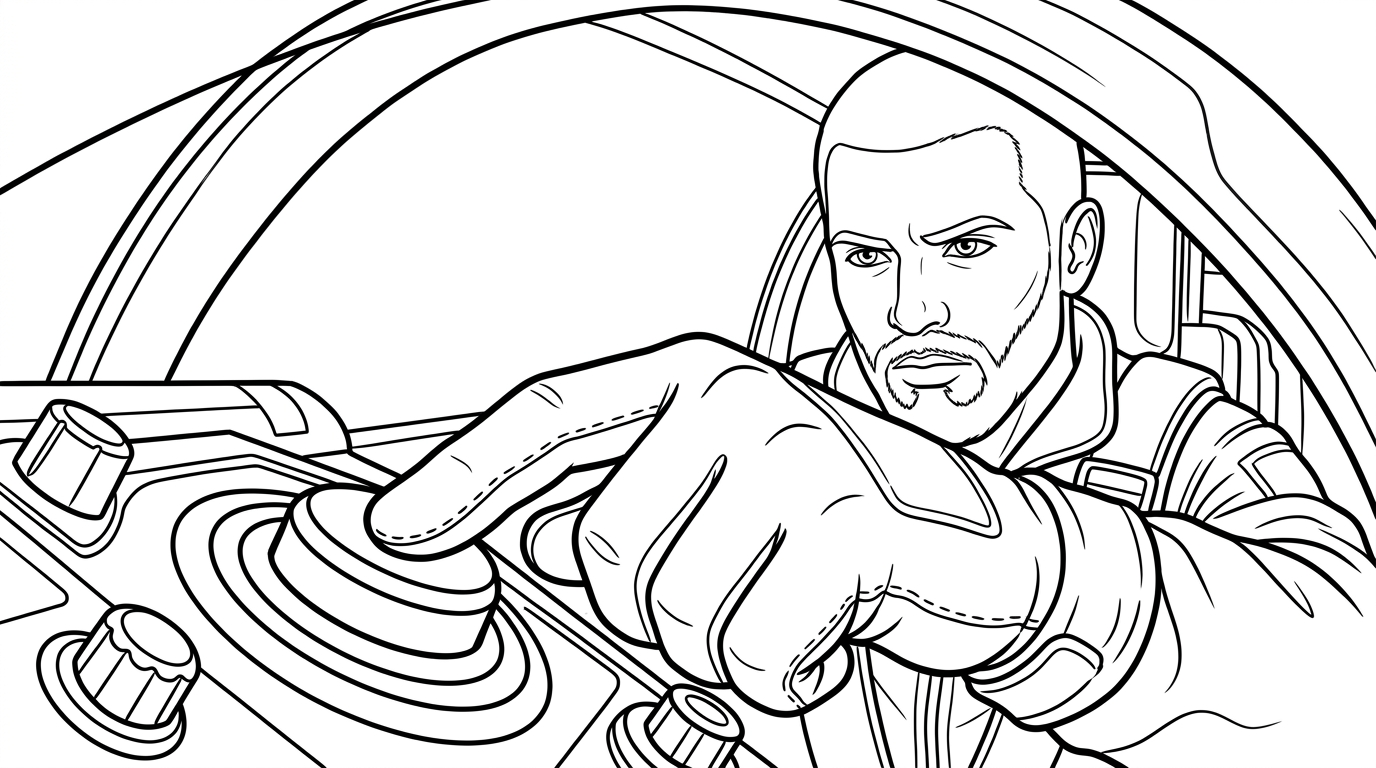 Coloring page from a mini story about a modern jet airplane taking off into the sunset. – page 3