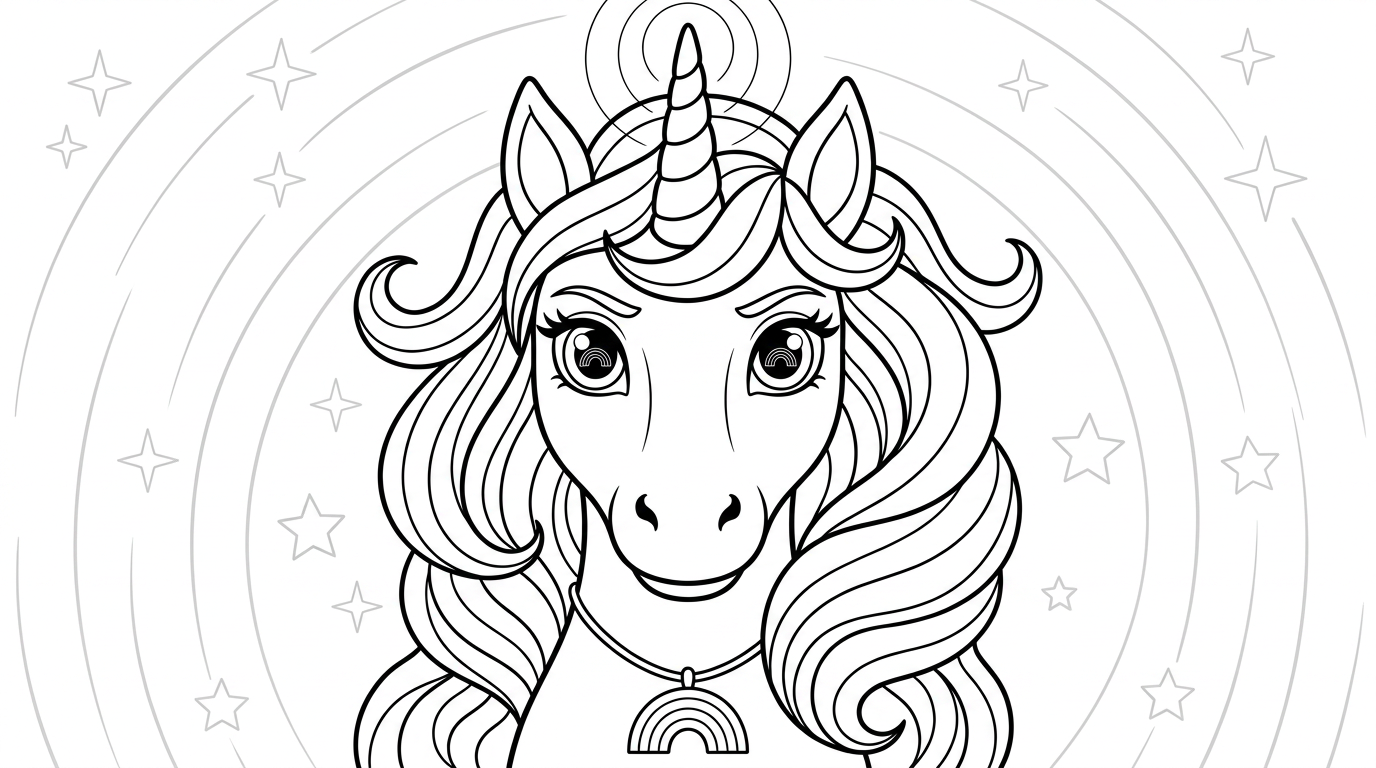 Coloring page from a mini story about a unicorn family happily prancing on a rainbow. – page 3