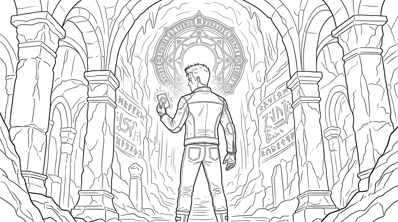 Coloring page from a mini story about an Audi RS6 in a city, with a dynamic view. – page 4