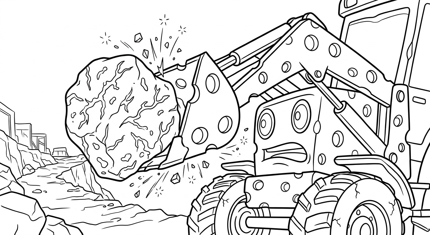 Coloring page from a mini story about a cheese digger toy and mouse construction workers. – page 3