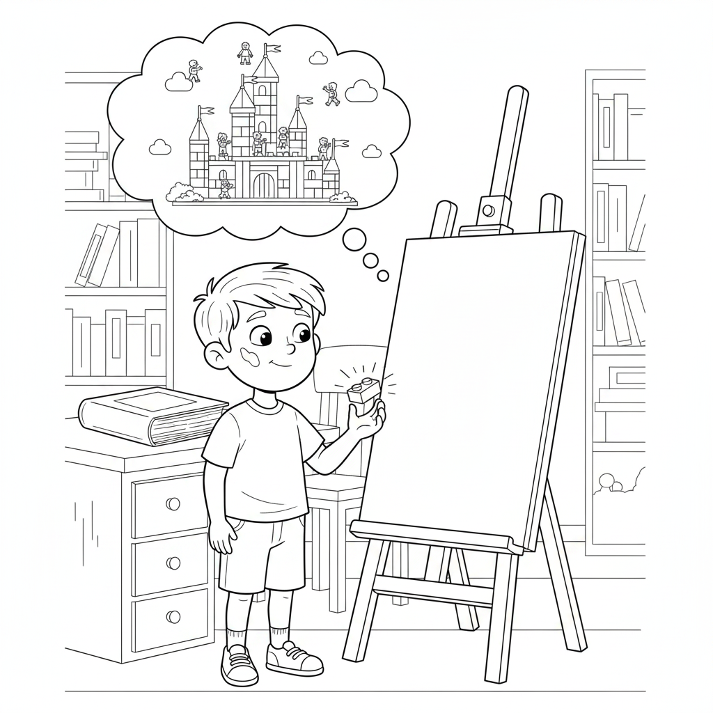 Coloring page from a mini story about a Lego car crashing into a wall – page 3