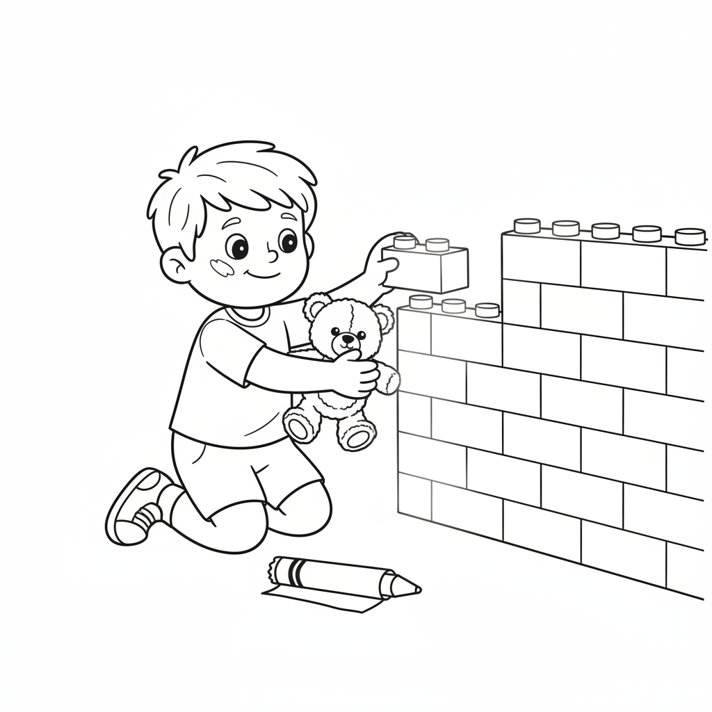 Coloring page from a mini story about a Lego car crashing into a wall – page 8