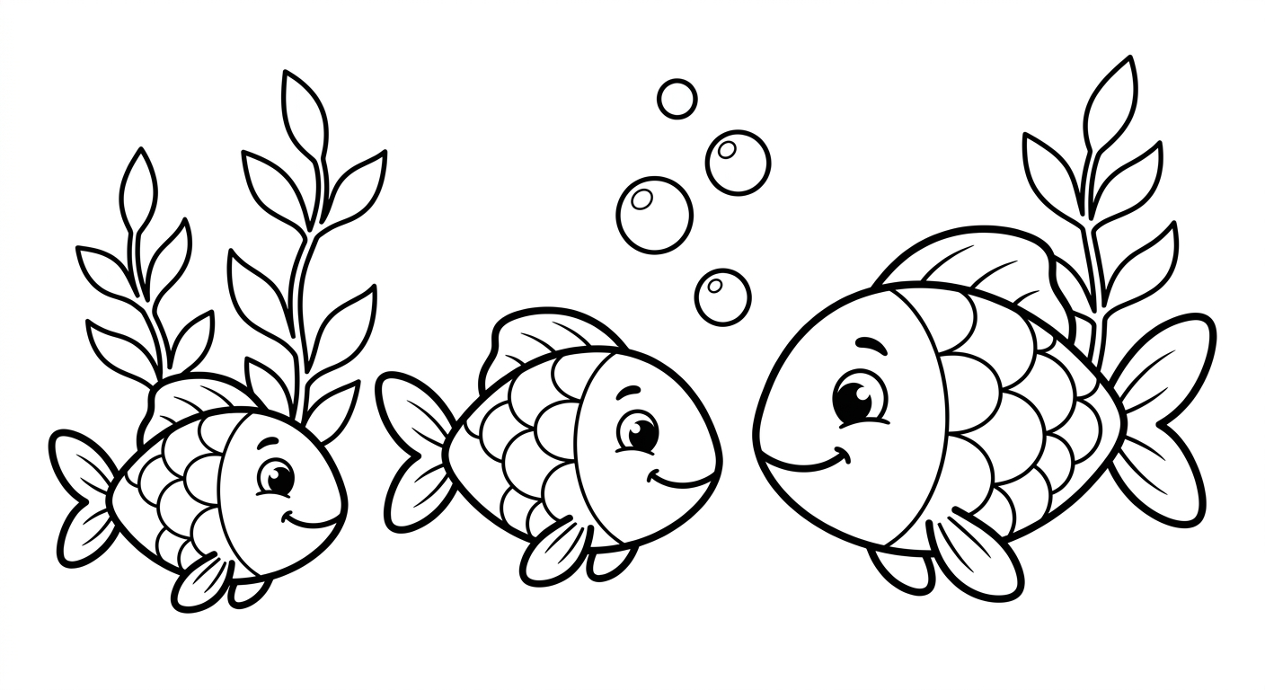 Eine Familie Fische schwimmt zusammen