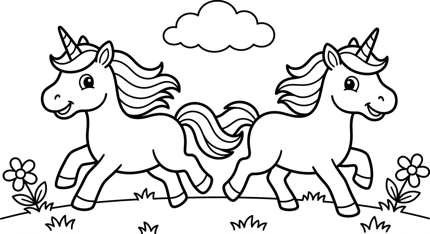 Zwei Einhörner im Galopp