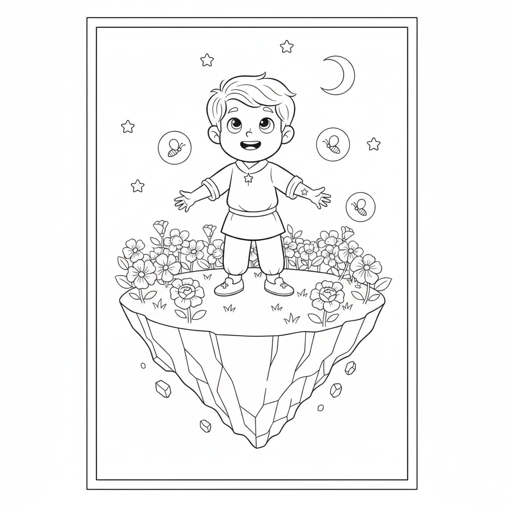 Coloring page from a mini story about Prince Leo and the shooting star. Coloring page of the prince trapped by the evil grandmother in a castle. – page 6