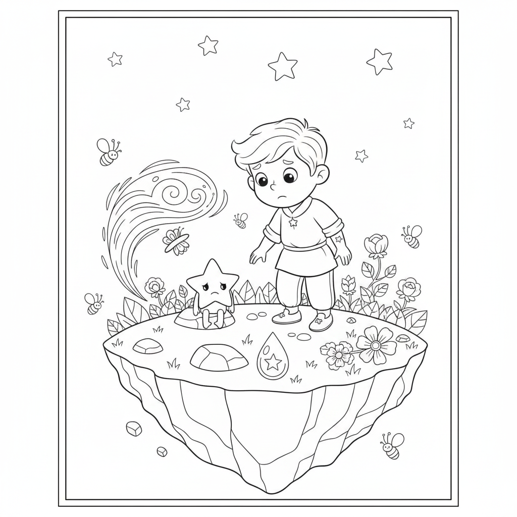 Coloring page from a mini story about Prince Leo and the shooting star. Coloring page of the prince trapped by the evil grandmother in a castle. – page 7
