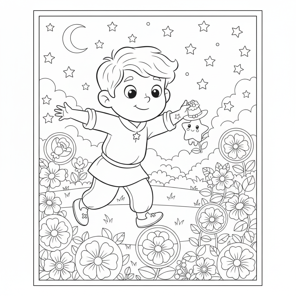 Coloring page from a mini story about Prince Leo and the shooting star. Coloring page of the prince trapped by the evil grandmother in a castle. – page 8