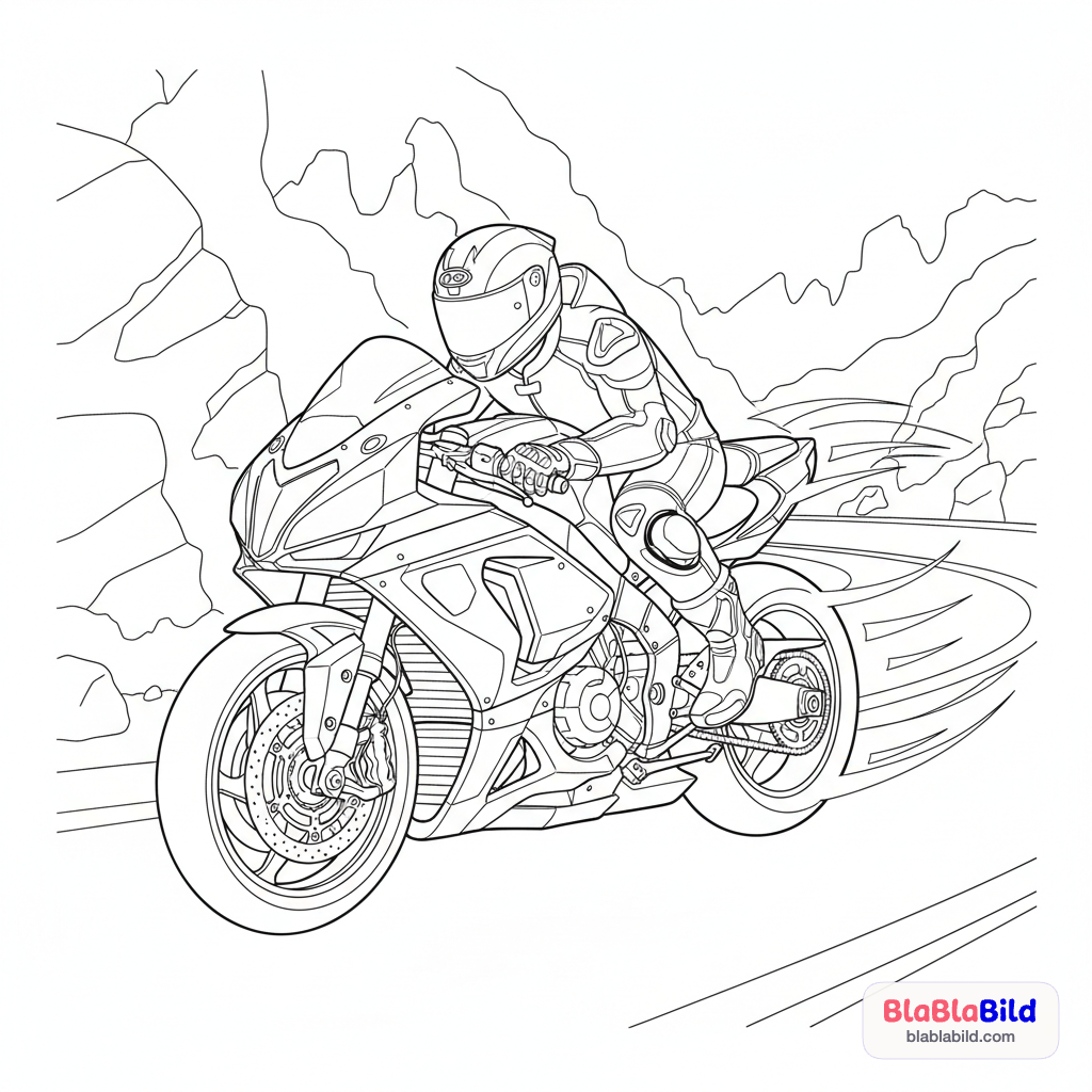 Ein cooles, detailliertes Motorrad in voller Fahrt, das i…