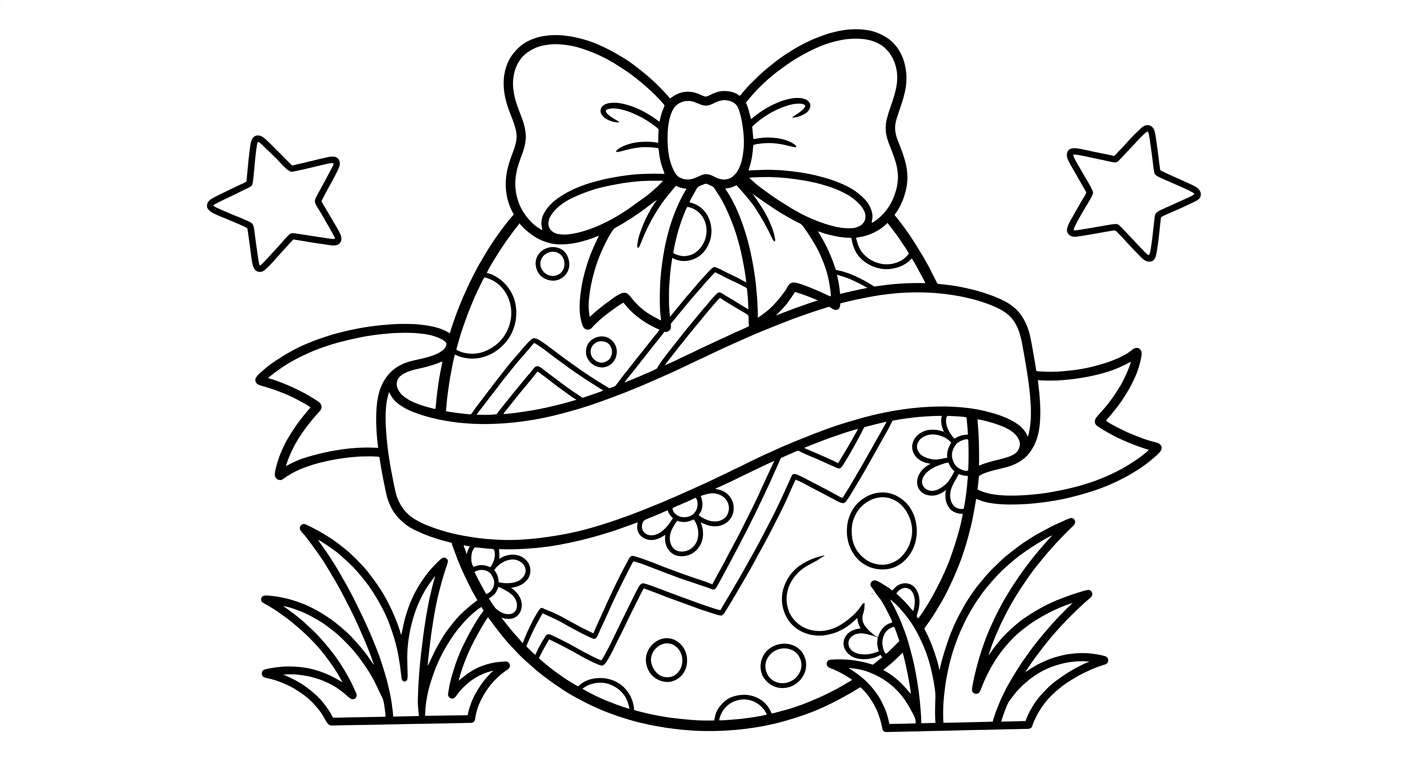 Coloring page of a big Easter egg with a ribbon.