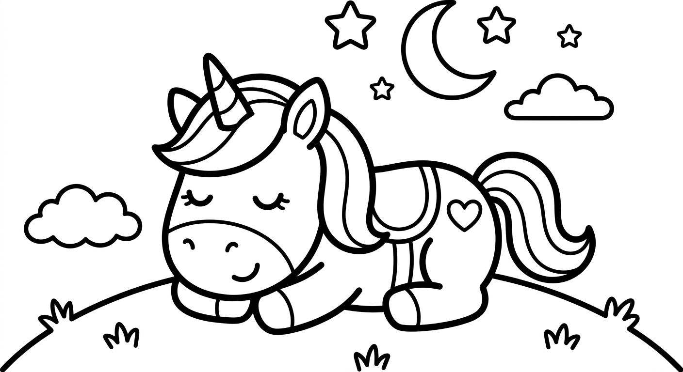 Ein schlafendes Einhorn unter Sternen