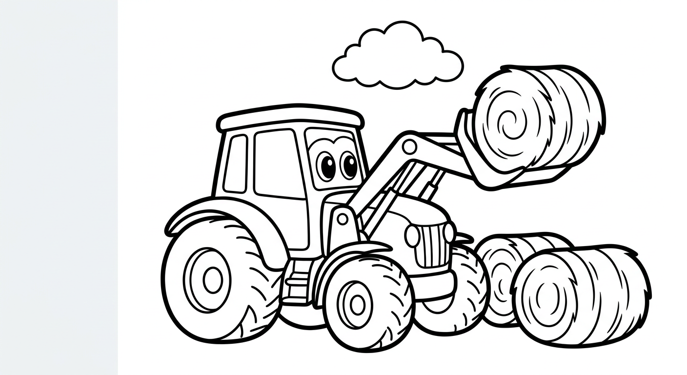 Ein Traktor mit Frontlader hebt Heu