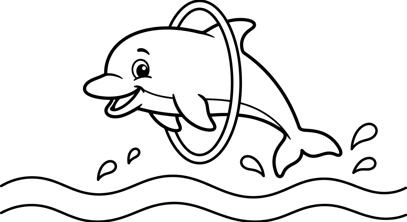 Ein Delfin springt durch einen Reifen