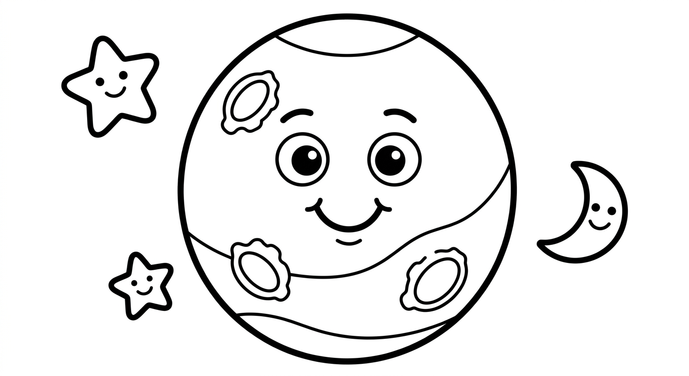 Coloring page of Mars with a red surface.