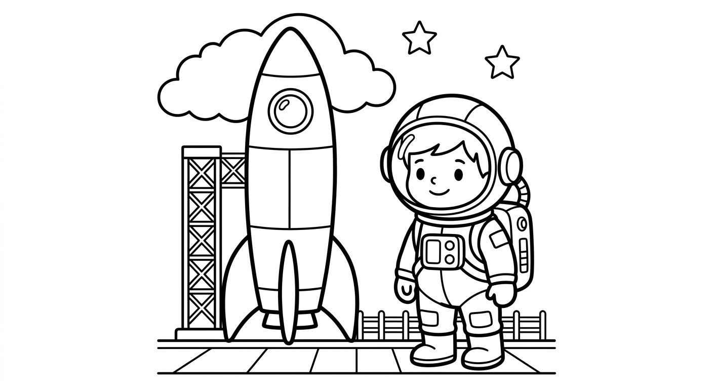 Ein Astronaut neben einer Rakete