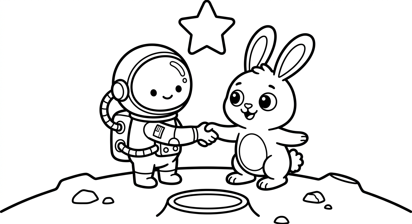 Ein kleiner Astronaut und ein Mondhase