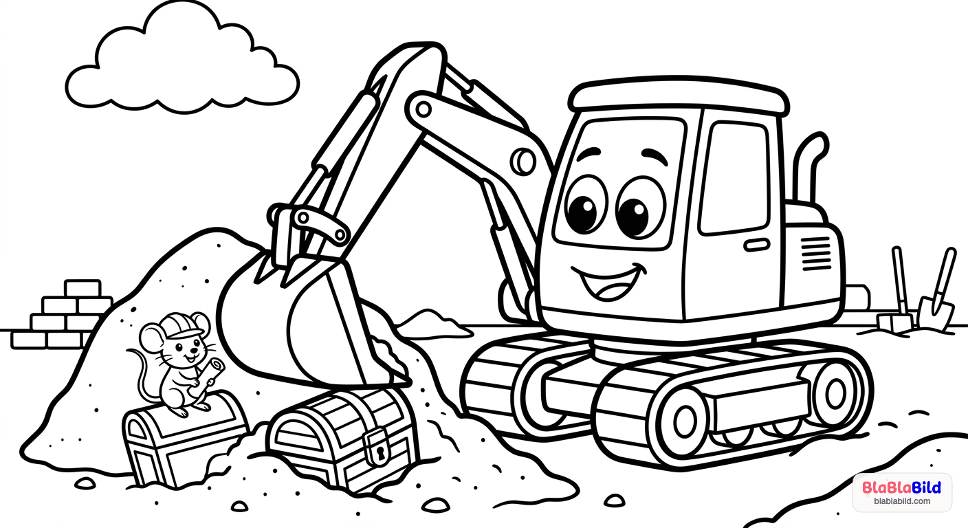Ein Bagger auf einer Baustelle findet eine versteckte Sch…
