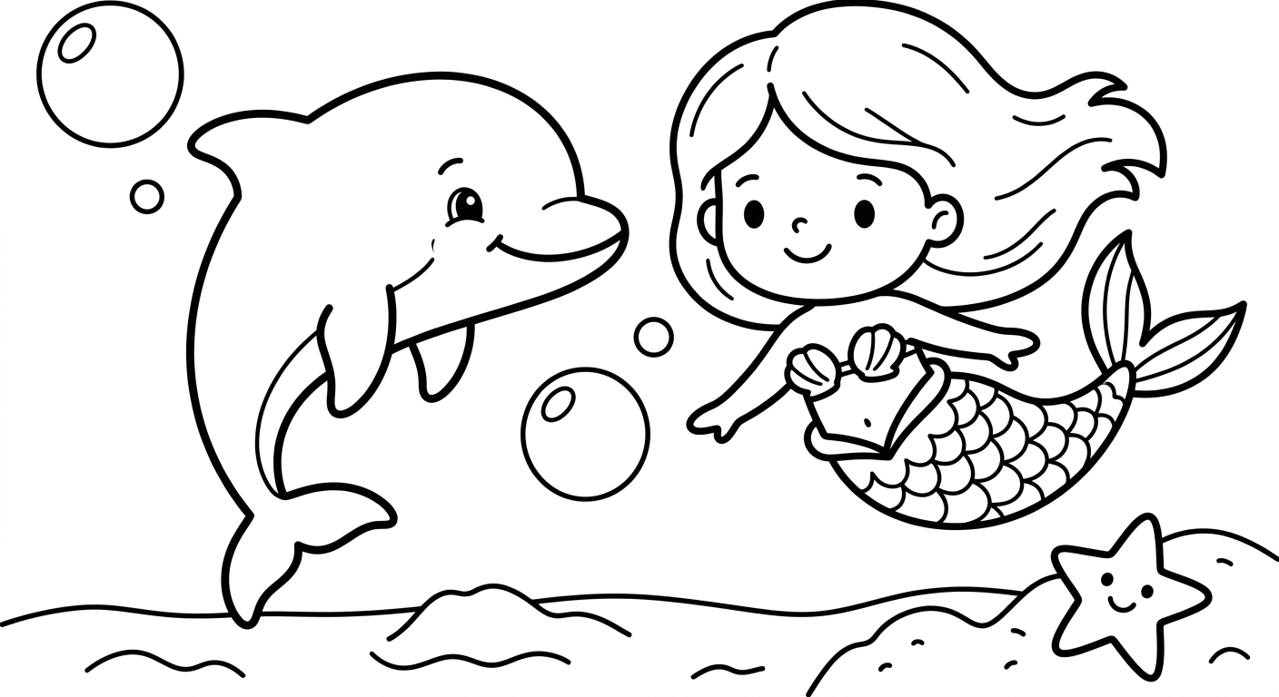Ein Delfin und eine Meerjungfrau