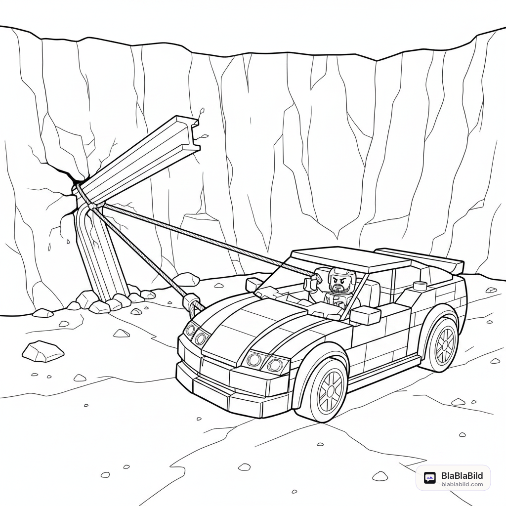 Coloring page from a mini story about a Lego car crash pilot giving a thumbs-up. – page 6