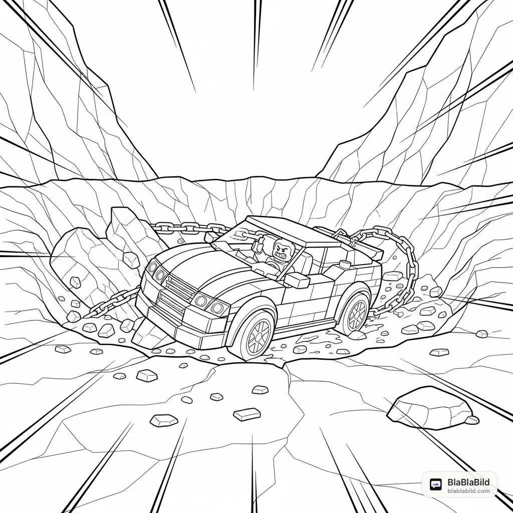Coloring page from a mini story about a Lego car crash pilot giving a thumbs-up. – page 8