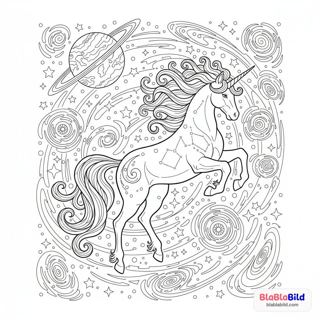Ein majestätisches Einhorn schwebt durch das Weltall