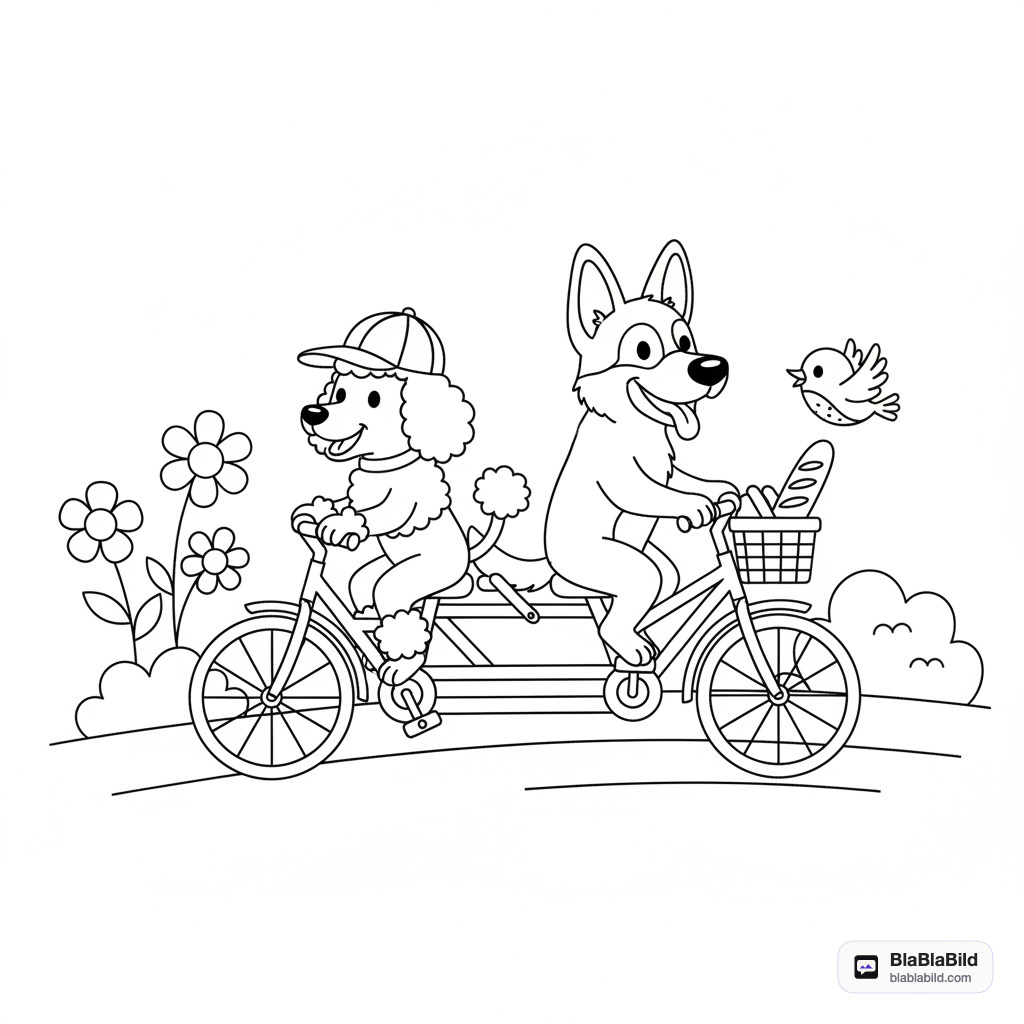 Ein Pudel und ein Schäferhund machen eine Fahrt auf einem