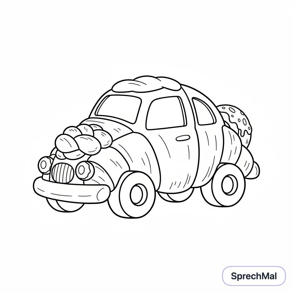 Malvorlage: Ein Auto aus Croissant, also nur aus Teigwaren Brötchen u…