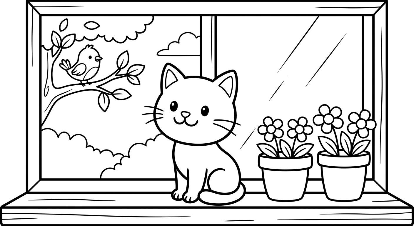 Eine Katze sitzt auf einem Fensterbrett