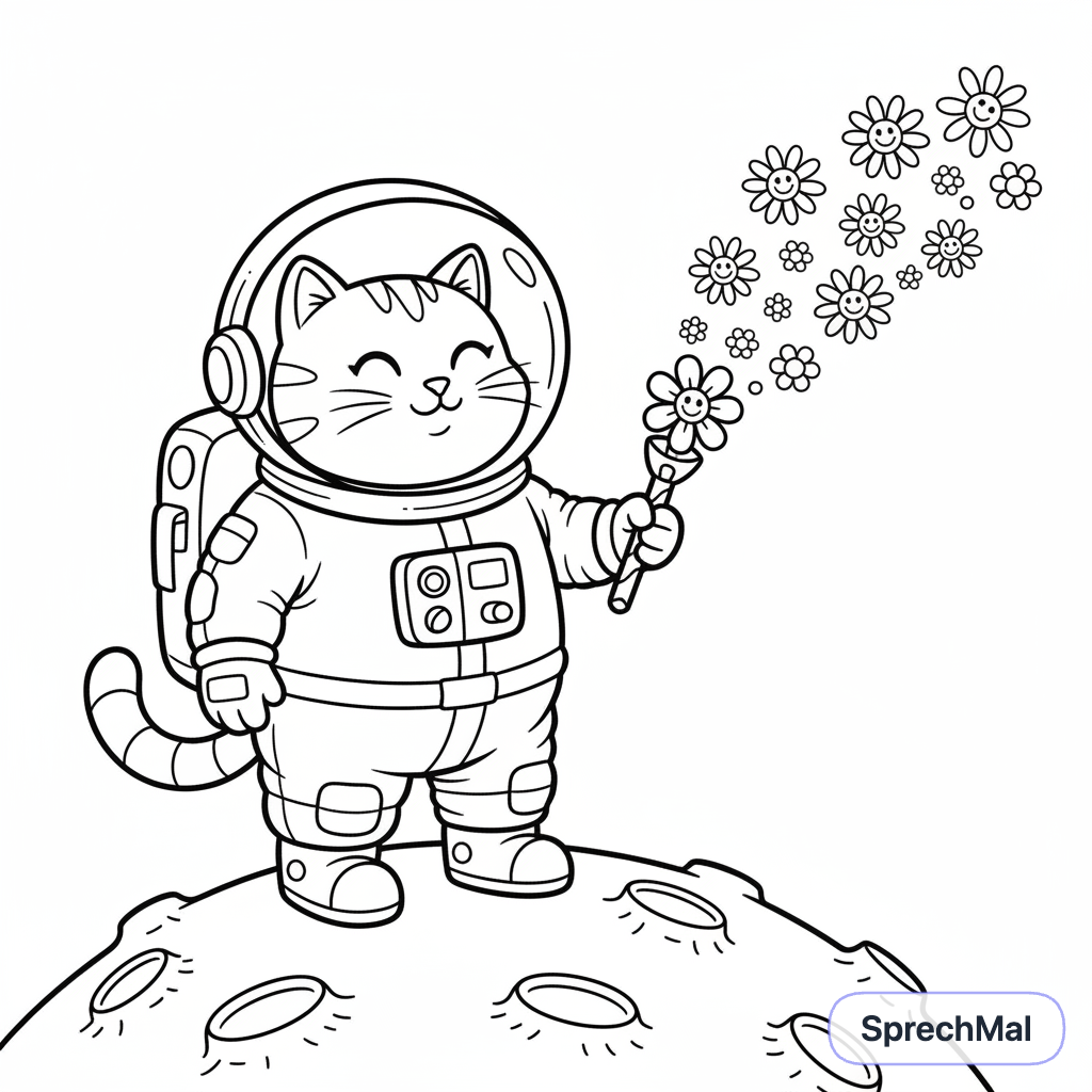 Malvorlage: Meine Katze ist ein Astronaut und hat eine Faserwaffe in…