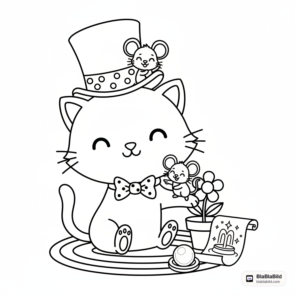 Coloring page from a mini story about a dapper cat and a tiny mouse. – page 3