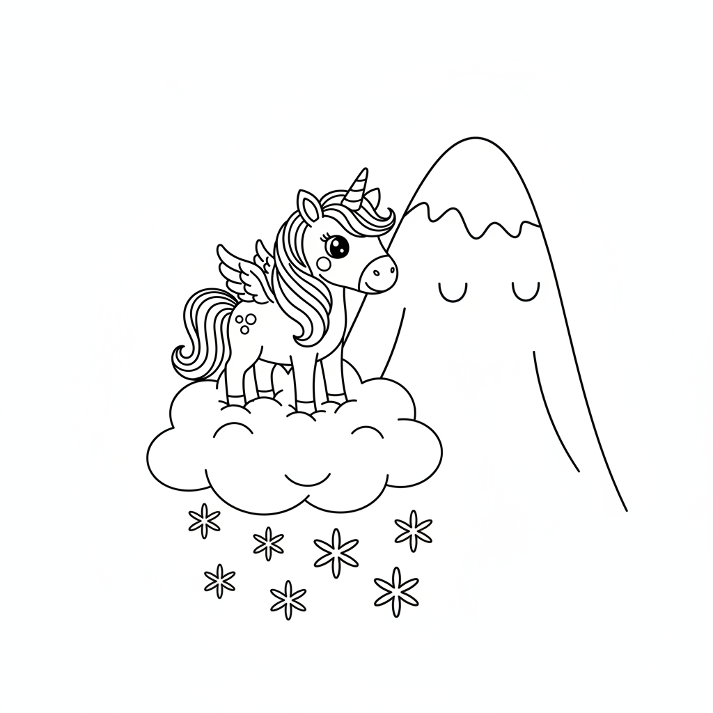 Coloring page from a mini story about a unicorn standing on a cloud. – page 5