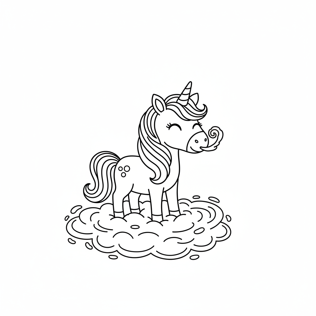 Coloring page from a mini story about a unicorn standing on a cloud. – page 7