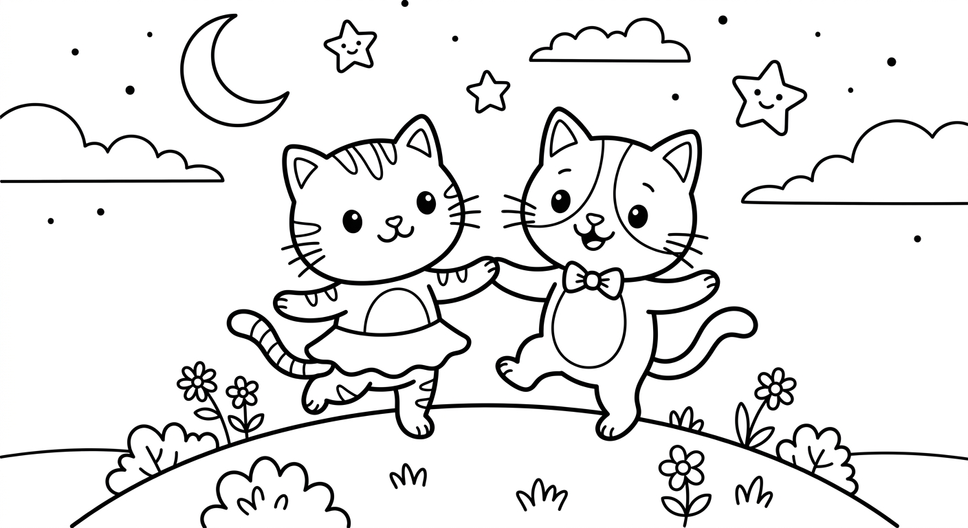 Zwei Katzen tanzen im Mondschein
