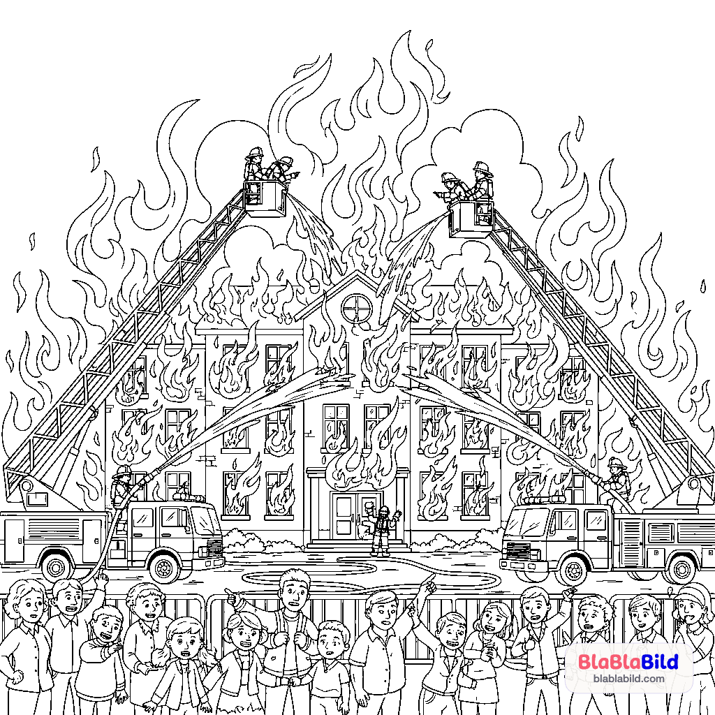 Eine Schule steht in Flammen, während die Feuerwehr versu…