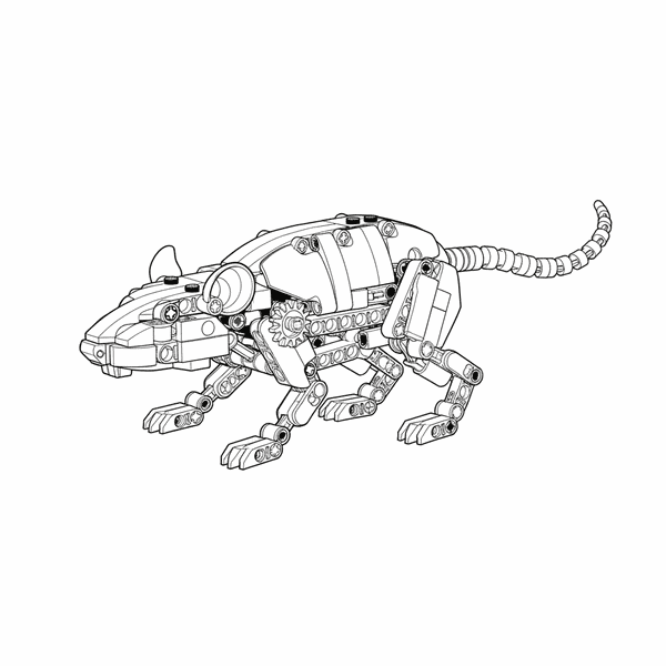 Malvorlage: Eine Ratte, gebaut aus Lego Technic Bausteinen