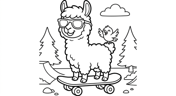 Malvorlage: Ein cooles Lama mit Sonnenbrille macht Tricks auf einem