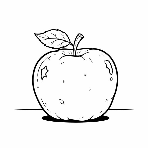 Malvorlage: Ein großer Apfel mit einem Blatt und einem leichten Schatten