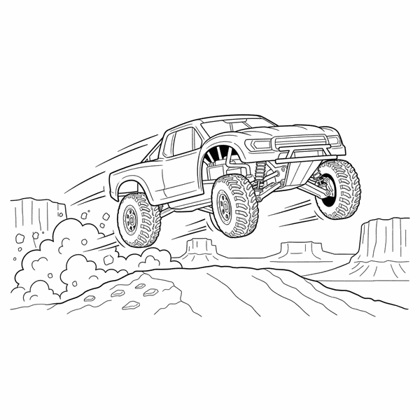 Malvorlage: Ein Traxxas Slash RC-Truck springt über eine Rampe