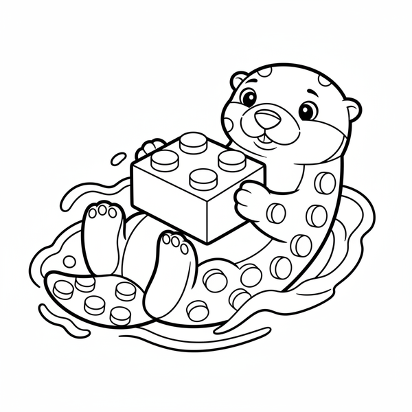 Malvorlage: Ein Seeotter im Duplo-Stil schwimmt auf dem Rücken und