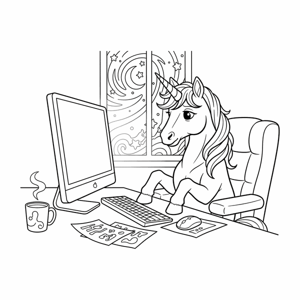 Ausmalgeschichte: Das Einhorn und der iMac