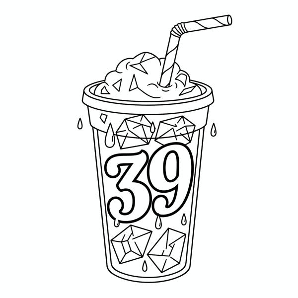 Malvorlage: Ein Slushie-Becher mit der Zahl 39 darauf