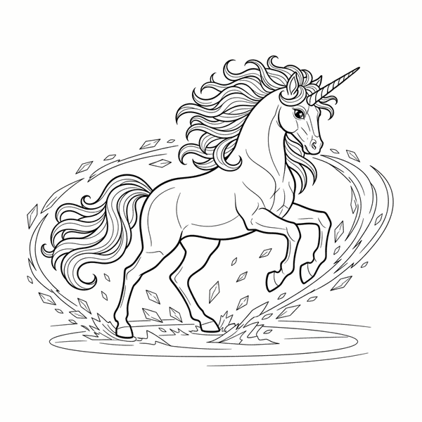 Malvorlage: Ein Einhorn macht eine Pirouette wie eine Eiskunstläuferi