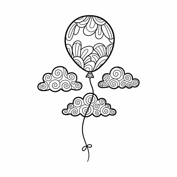Malvorlage: Ein einfacher Luftballon schwebt sanft nach oben