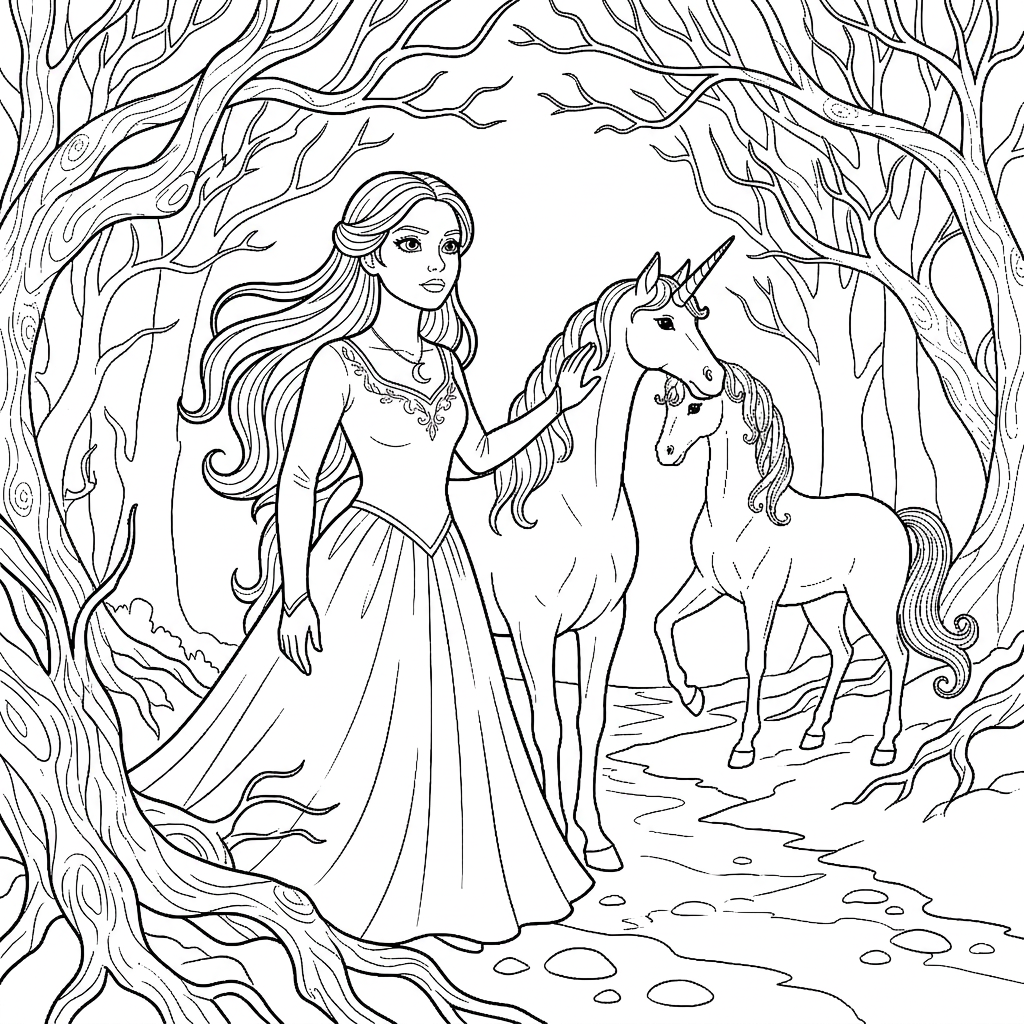 Seite 3: Luna spürte die Spannung in der Luft, ein unsichtbares Band zwischen ihr und dem Einhorn. Sie fasste einen Entschluss, ihre Hand fest auf den Hals des Einhorns gelegt. Ein Versprechen lag in ihrem Blick, als sie sich dem dunklen Waldrand zuwandte, bereit, dem Ruf zu folgen.