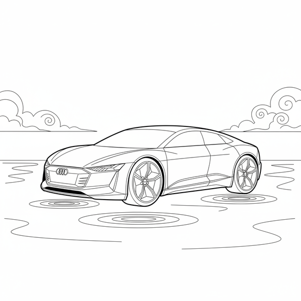 Malvorlage: Ein Audi schwimmt auf der Oberfläche eines ruhigen Ozeans
