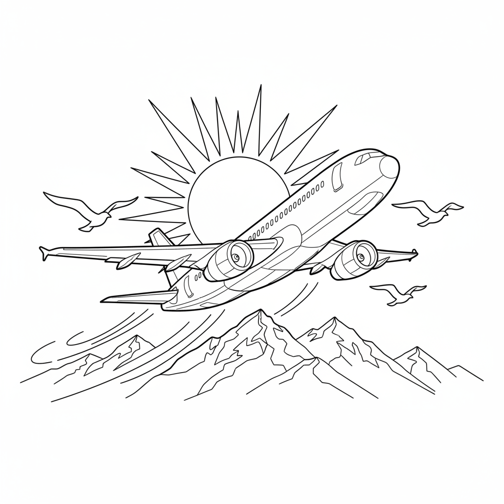 Seite 1: Der riesige Jet hebt ab, die Triebwerke brüllen. Unter ihm ziehen schroffe Berge vorbei, während die Sonne am Horizont versinkt. Möwen gleiten im Wind, unbeeindruckt von dem stählernen Giganten.