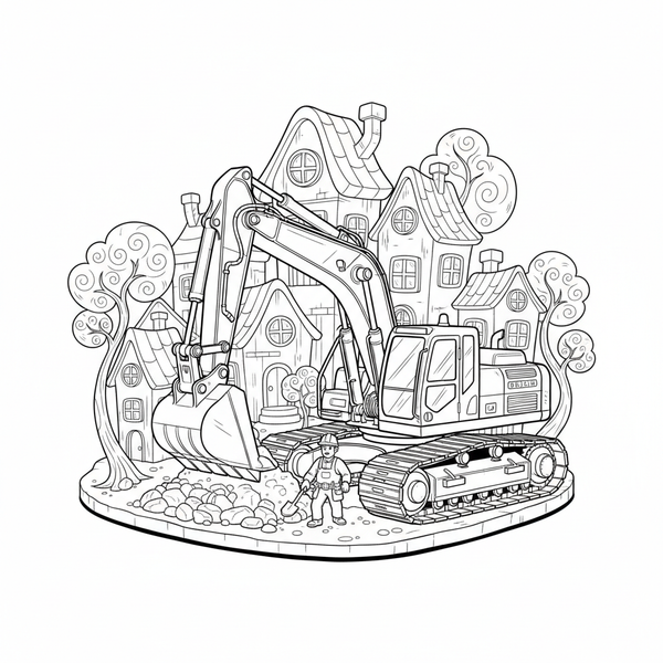 Ausmalgeschichte: Der kleine Bagger